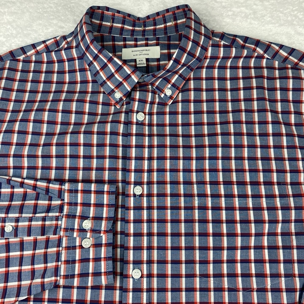 Banana Republic Shirt Men's XXL Red/White/Blue Checks Slim Fit Untuck